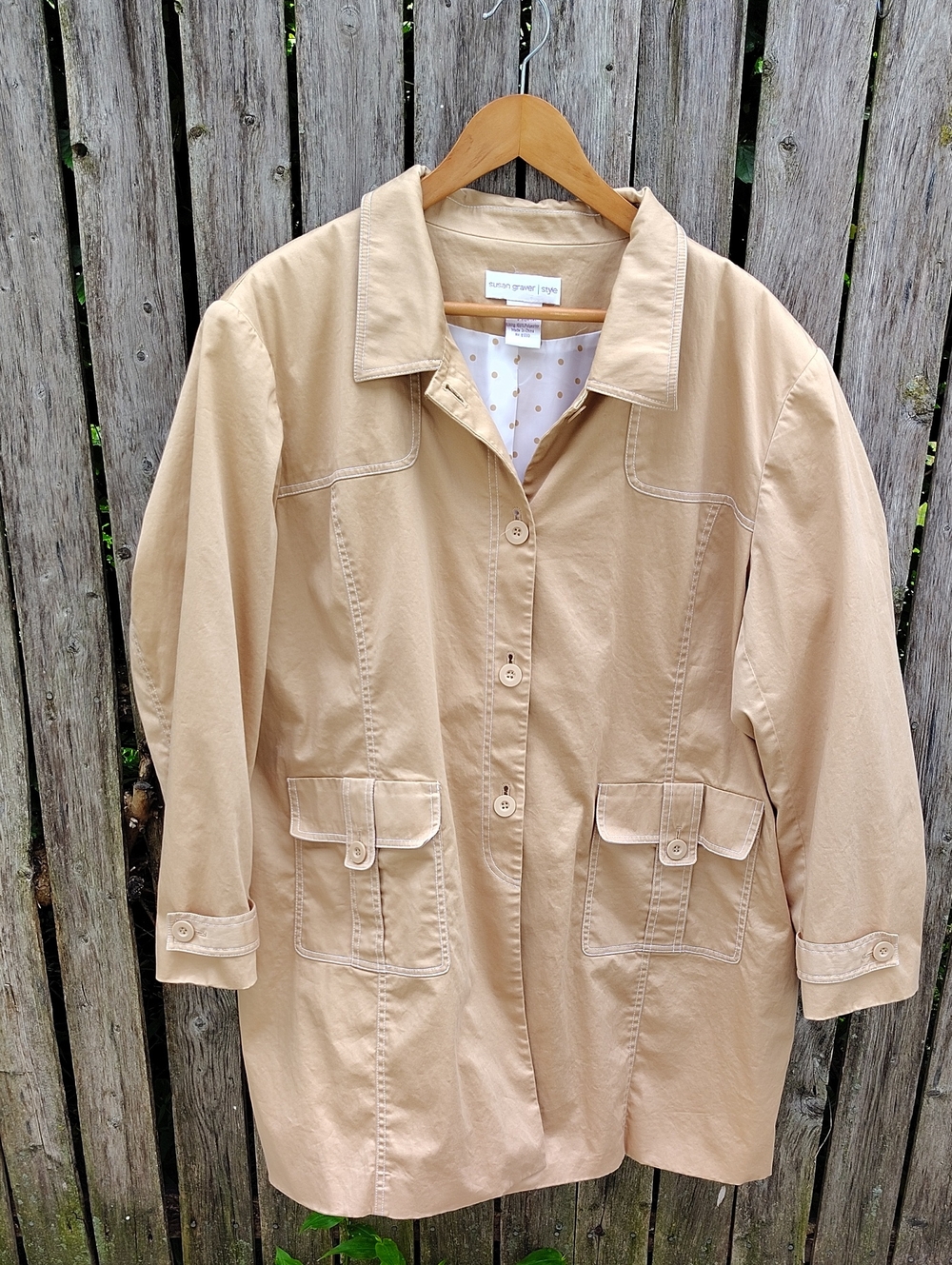 Susan Graver Beige/Tan Lightweight Button-Front Trench Jacket